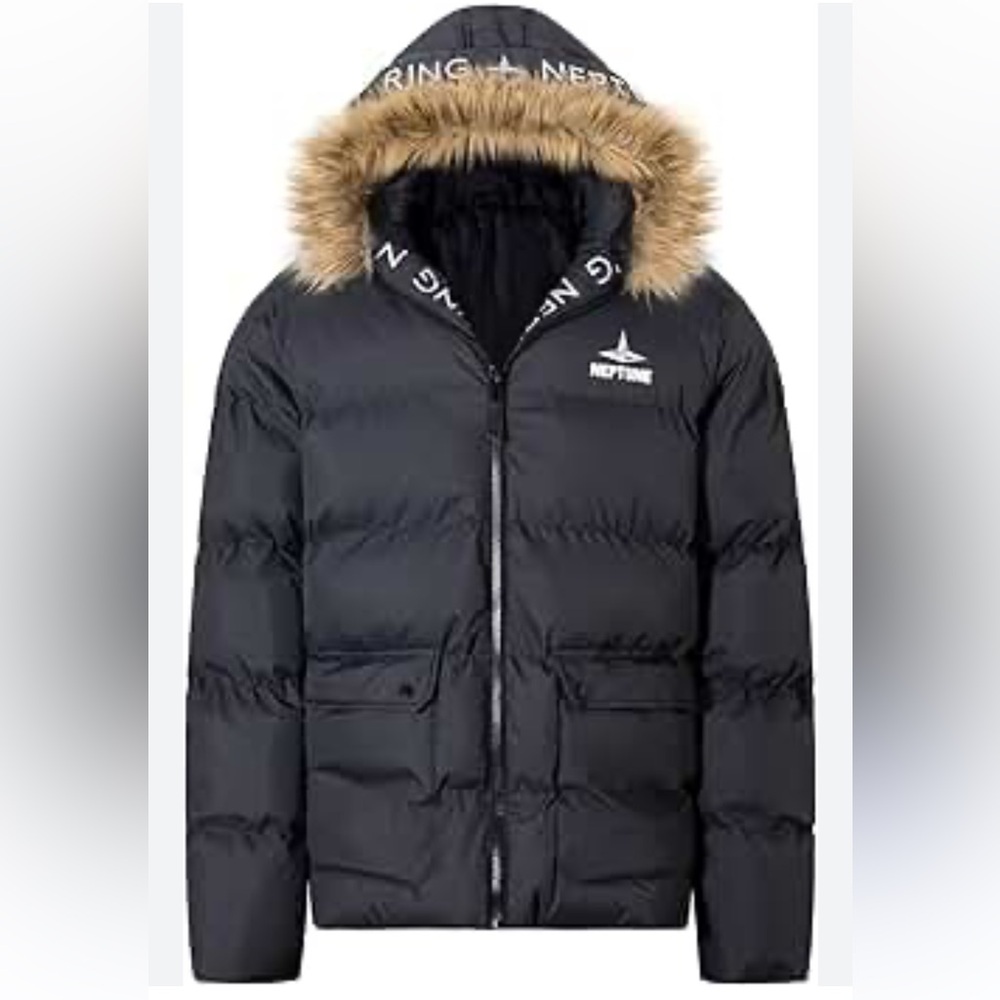 Neptunian Ring Black Puffer Jacket w/ Zip-Off Faux Fur Collar – NWT, Size XLarge